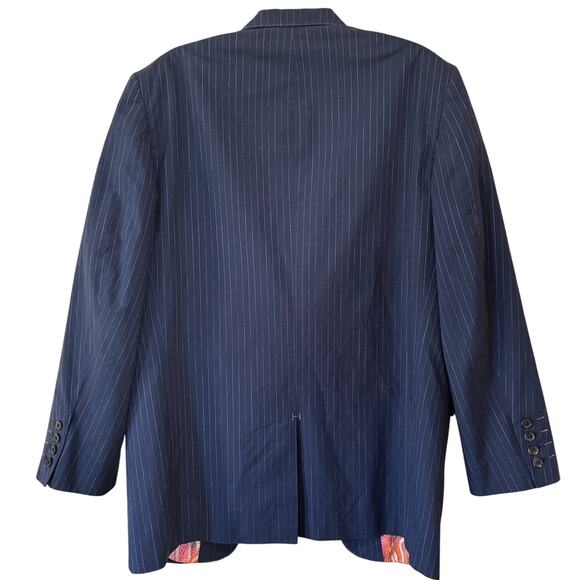 Robert Graham Navy Blue Pinstripe Mens Blazer Size Large EUC Sport Coat Preppy - Picture 2 of 13